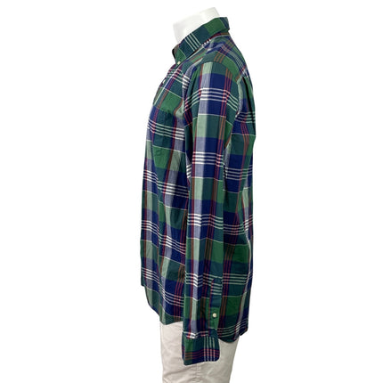 Gap Men's Green Plaid Stretch Standard Fit Long Sleeve Button Down Shirt Top L