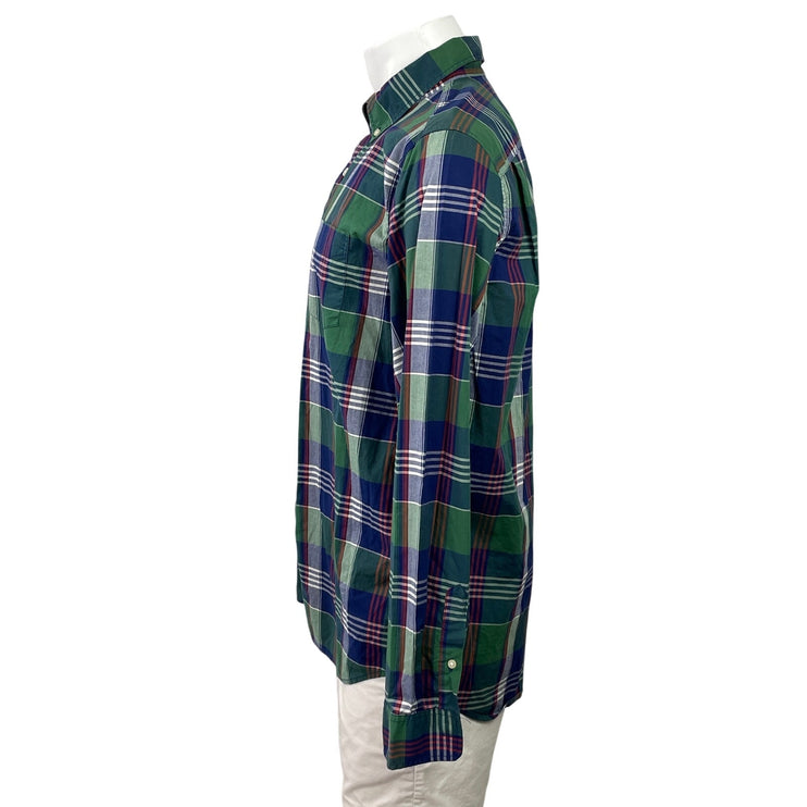 Gap Men's Green Plaid Stretch Standard Fit Long Sleeve Button Down Shirt Top L