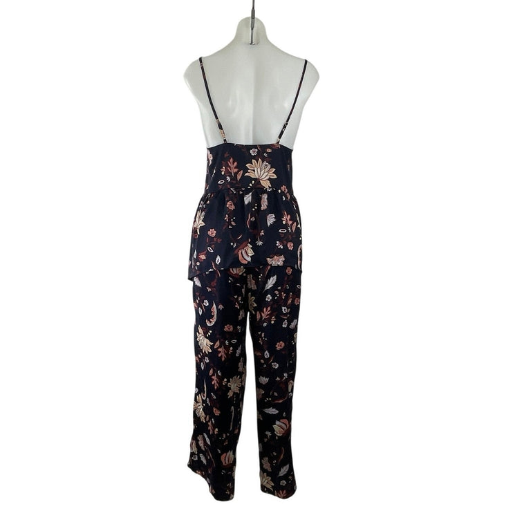 Shimera Botanical Floral Peplum Cami Top Wide Leg Pajama Lounge Sleepwear Set XS