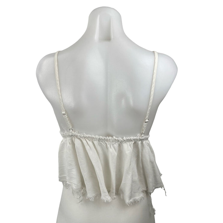 Brandy Melville Women's White Sleeveless V Neck Cami Tie Peplum Crop Top Size OS