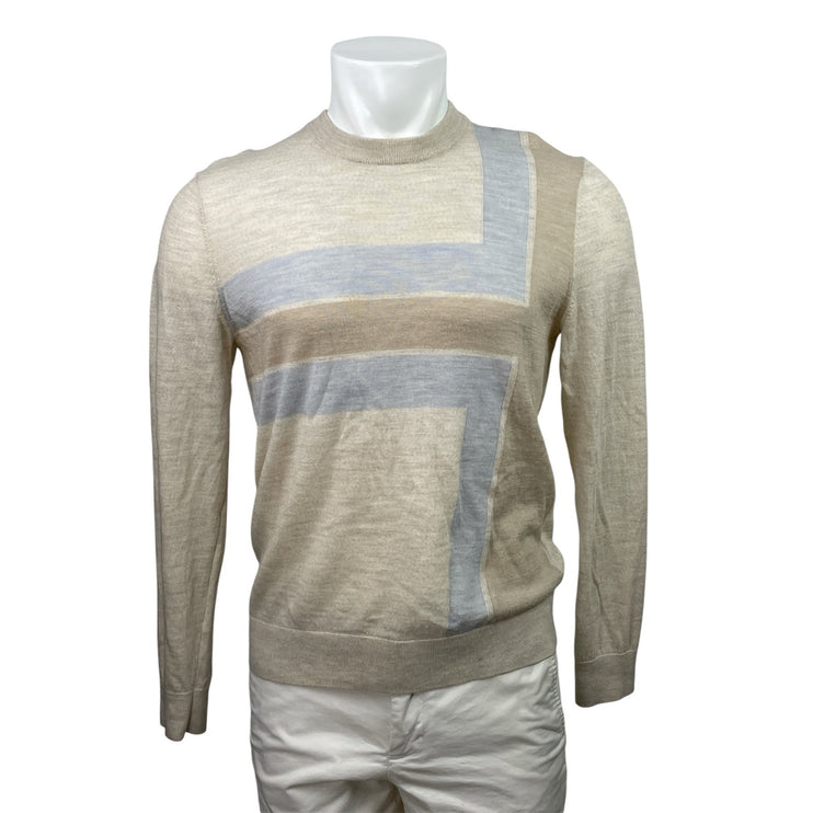 Ted Baker Roika Men's Beige 100% Wool Crewneck Long Sleeve Sweater Top Size M