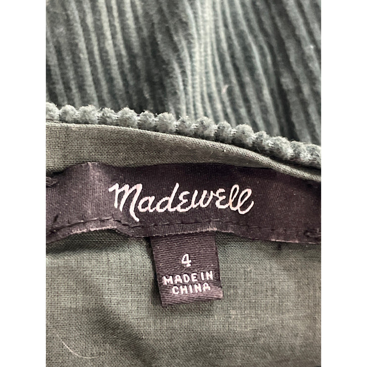 Madewell Women's Green Corduroy Short Puff Sleeve Tiered A Line Mini Dress Sz 4
