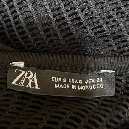 Zara Women Black Sleeveless Mesh High Neck One Piece Swimsuit Swimwear Size S