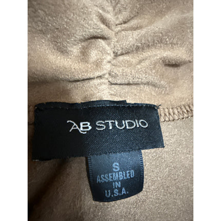 AB Studio Women's Brown Faux Suede Sleeveless Open Front Cardigan Vest Top Sz S