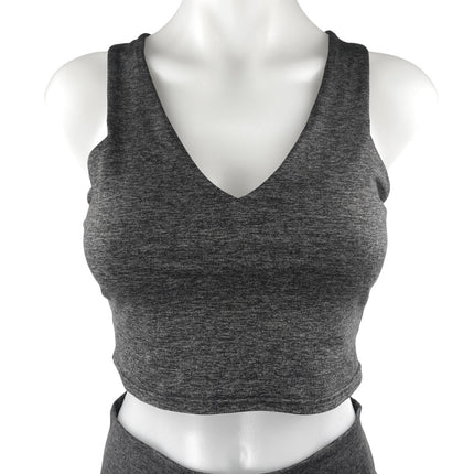 Quince Black Sleeveless Crop Top High Rise Biker Shorts Athletic 2 Pc Set Size M