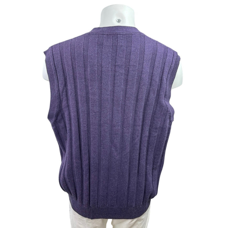 Viyella 100% Merino Wool Purple Cable Knit Button Down Cardigan Sweater Vest XL