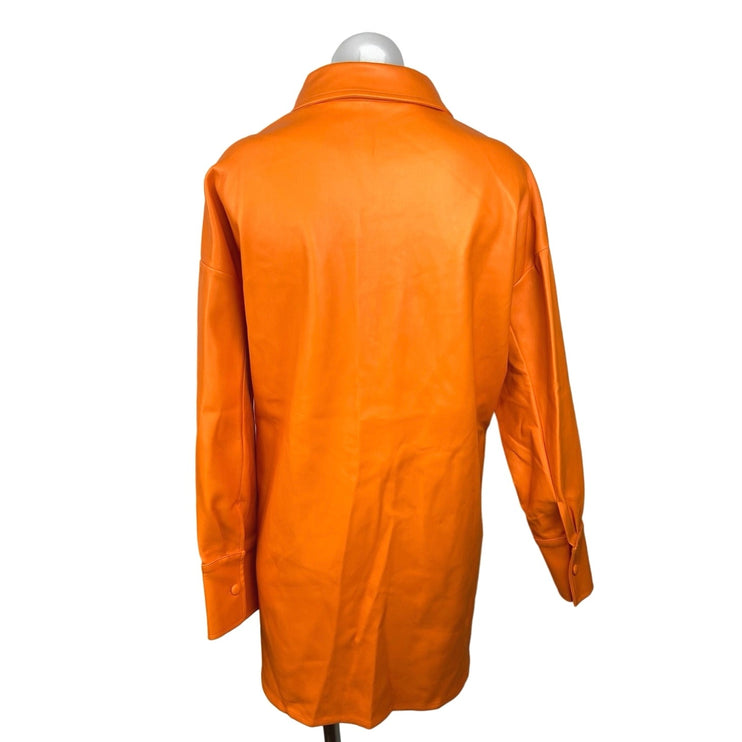 Missguided NWT Orange PU Faux Leather Extreme Button Down Oversized Shirt Size 4