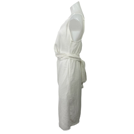 Hyfve White Sleeveless V Neck Drape Wrap Tie Back Cami Slit Midi Sheath Dress L