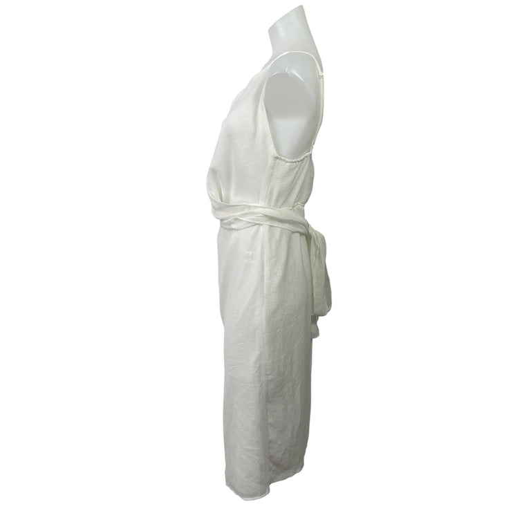 Hyfve White Sleeveless V Neck Drape Wrap Tie Back Cami Slit Midi Sheath Dress L