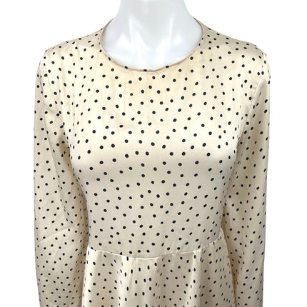 Zara Yellow Black Polka Dots Crew Neck Long Sleeve A Line Maxi Dress Size M