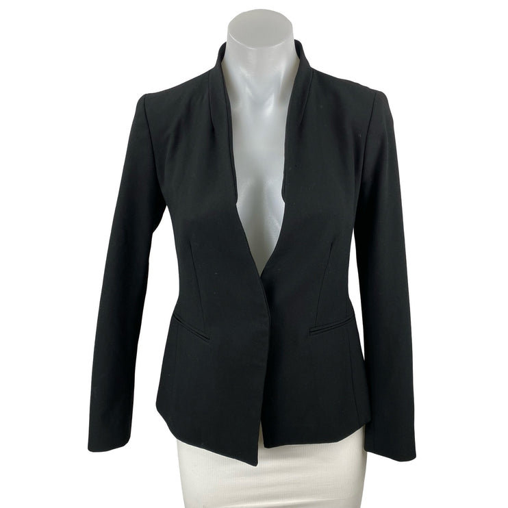 Ann Taylor Women's Black Collarless Long Sleeve Cutaway Blazer Coat Jacket 00P