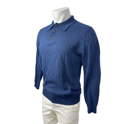 DOC Men's Blue 100% Lambswool Polo Long Sleeve Sweatshirt Sweater Top Size M