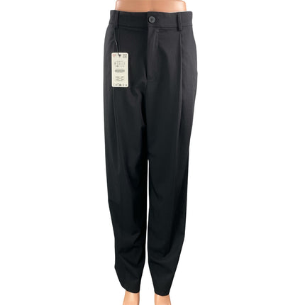 NEW Zara Women's Black High Rise Pleated Wide Leg Trousers Dress Pants Size S