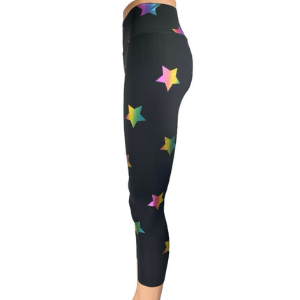 Terez Women's Black Rainbow Stars Foil Capri Athletic Leggings Pants Size XS