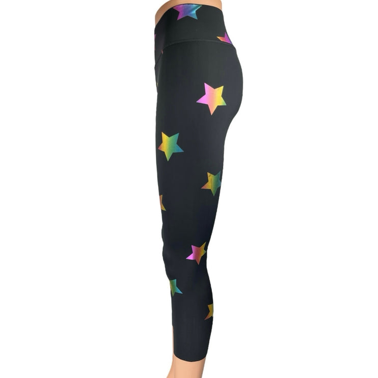 Terez Women's Black Rainbow Stars Foil Capri Athletic Leggings Pants Size XS