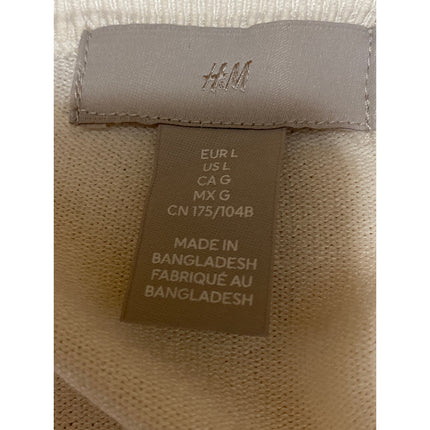 H&M Women's Cream Knit Round Neck Long Sleeve Button Down Cardigan Sweater Top L