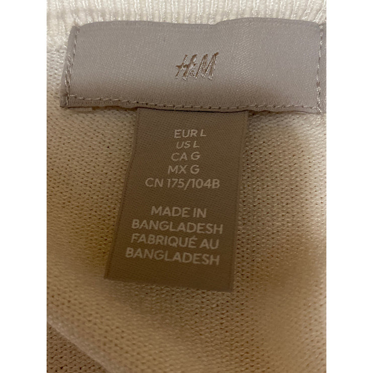 H&M Women's Cream Knit Round Neck Long Sleeve Button Down Cardigan Sweater Top L
