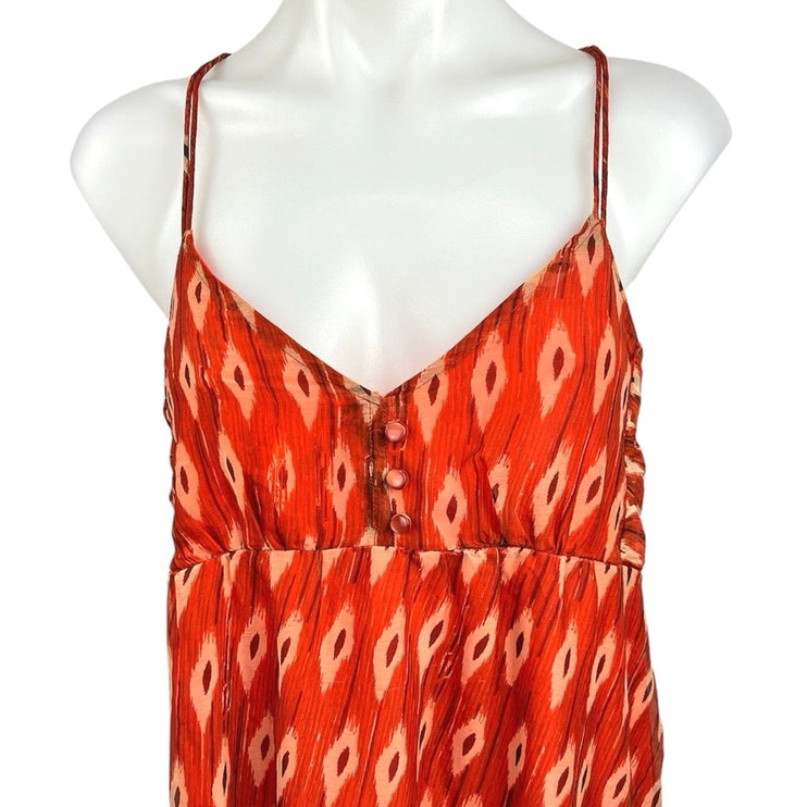 Promod Orange Argyle Diamond Print V Neck Sleeveless Summer Midi Dress Size M