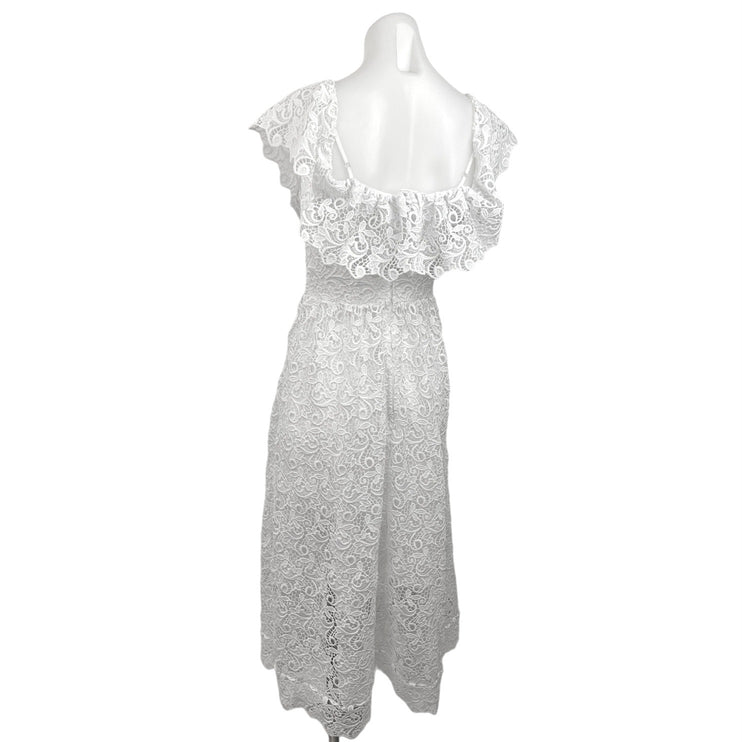 H&M White Lace Off The Shoulder Frill Sleeves A-Line Lined Midi Dress Size 4