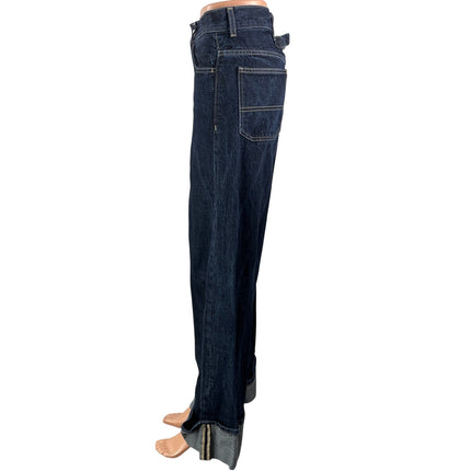 Zara Women's Blue Dark Wash Cuffed High Rise Wide Leg Baggy Denim Jeans Size 0