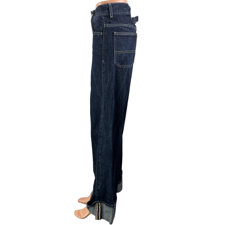 Zara Women's Blue Dark Wash Cuffed High Rise Wide Leg Baggy Denim Jeans Size 0