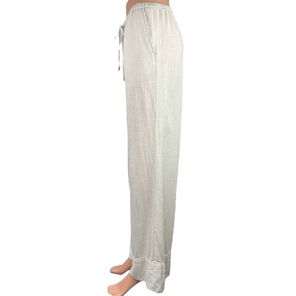 Zara White Linen Ribbed Knit Drawstring Lounge Beach Ankle Wide Leg Pants Size M