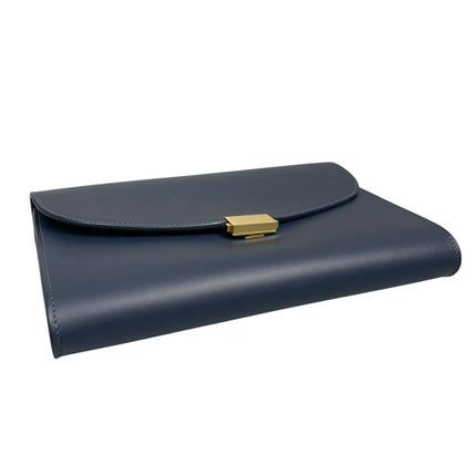 Mansur Gavriel Women Gray Blue Calf Leather Envelope Flat Clutch Pouch Purse Bag