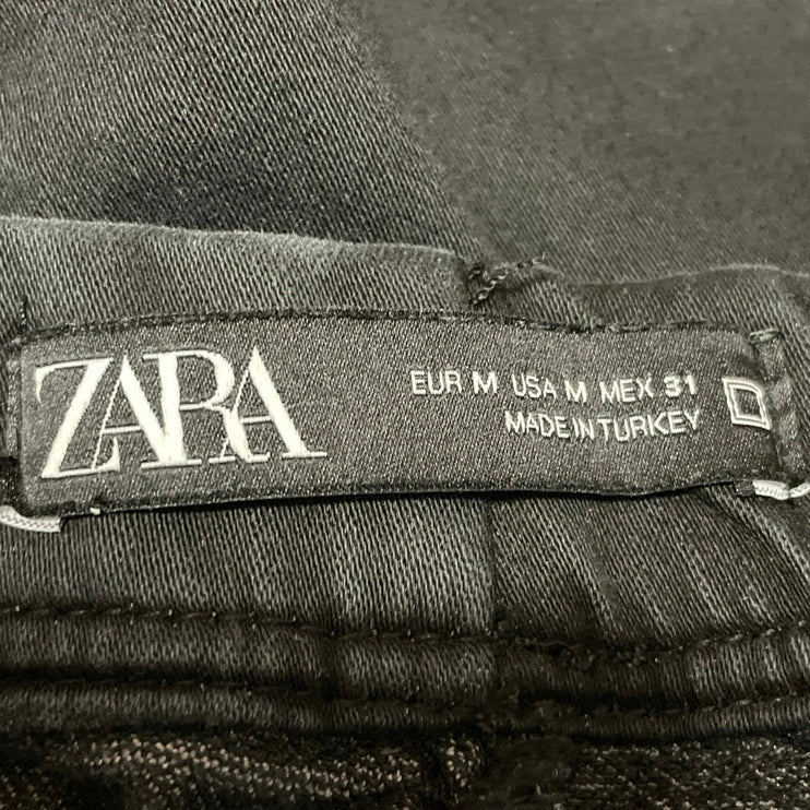 Zara Women's Black Drawstring High Rise Wide Leg Bermuda Casual Shorts Size M