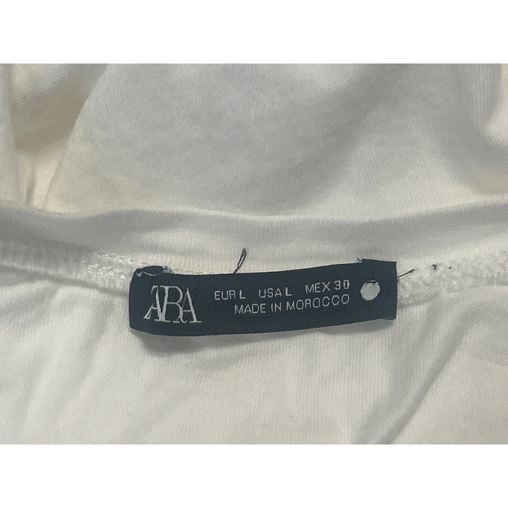 Zara Women's White Ruffle Short Sleeve Crew Neck Peplum Shirt Blouse Top Size L