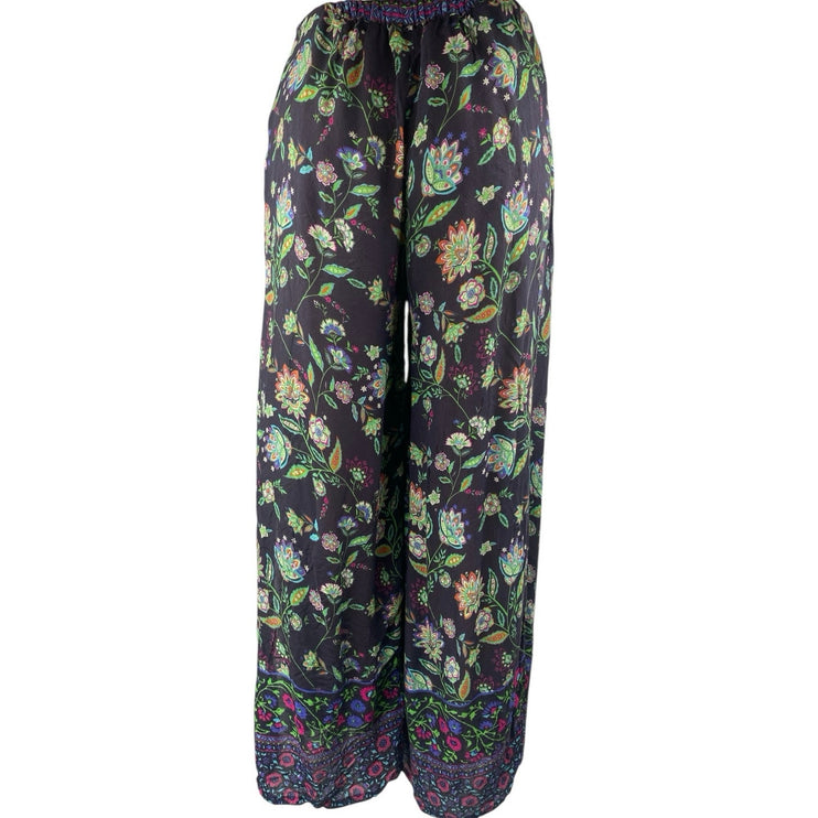 Ruby Yaya Black Multicolor Floral High Waisted Wide Leg Trousers Pants Size S