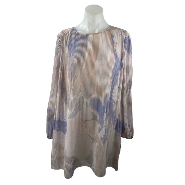 Aritzia Wilfred Daydreamer Multicolor Pleated Chiffon Long Sleeve Mini Dress M