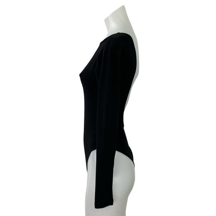 Something New Women's Black Long Sleeve Open Back Thong Bodysuit Top Size S