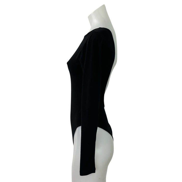 Something New Women's Black Long Sleeve Open Back Thong Bodysuit Top Size S