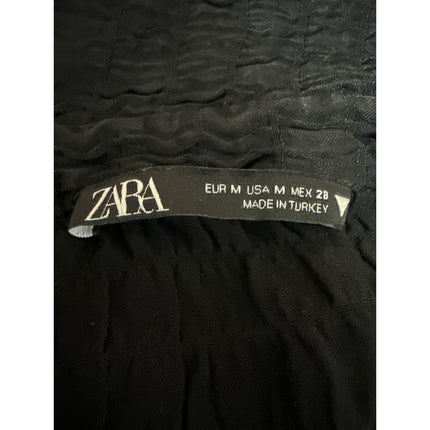 Zara Black Long Sleeve Striped Textured Collared Button Down Shirt Blouse Top M