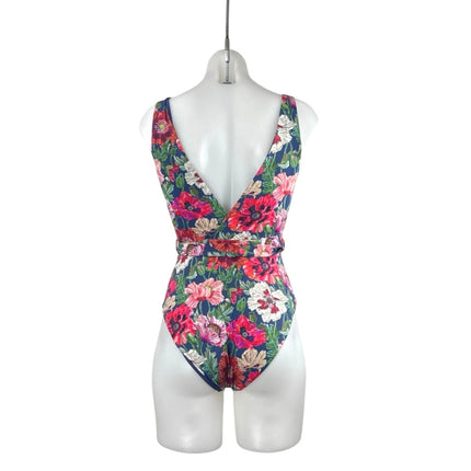 Onia Michelle Floral VNeck Sleeveless One Piece Belted Tank Swimsuit Swimwear XS