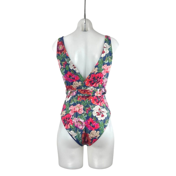 Onia Michelle Floral VNeck Sleeveless One Piece Belted Tank Swimsuit Swimwear XS