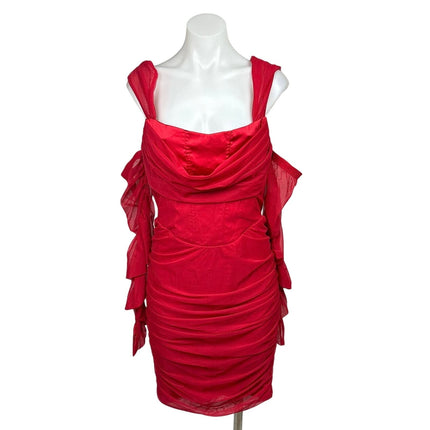 Akira NWT Forgive Me Off Shoulder Red Ruched Formal Bodycon Sexy Mini Dress Sz L