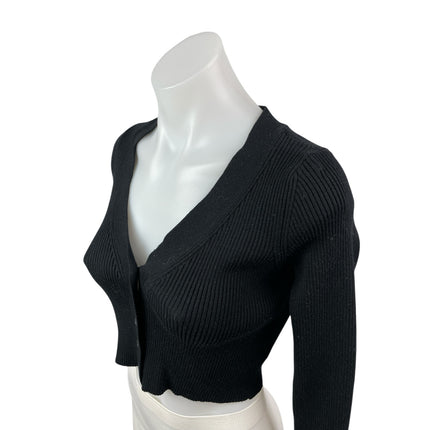 Windsor Black Ribbed Knit Long Sleeve V Neck Button Up Cardigan Crop Top Size S