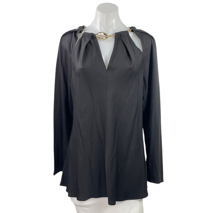 NEW Country Road Chain Detail Black Silky Satin Cutout Long Sleeve Blouse Top 16