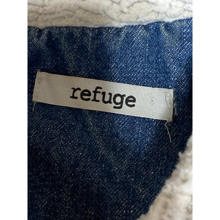 Refuge Women's Blue Sherpa Trim Full Zip Long Sleeve Trucker Denim Jean Jacket S