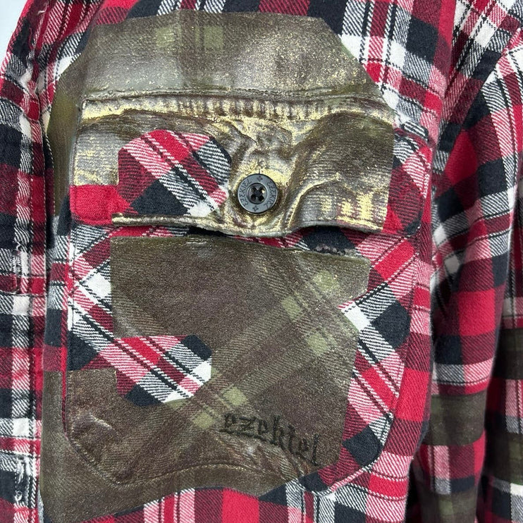 LF Furst of A Kind Red Oversized Plaid Check Flannel Button Up Shirt One Size