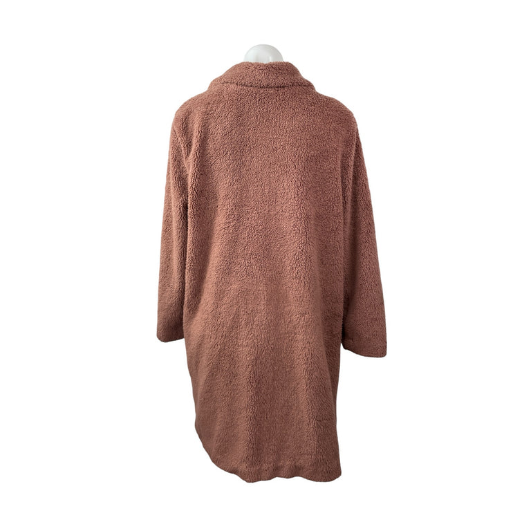 14th & Union Women's Pink Sherpa Fleece Long Sleeve Teddy Over Coat Jacket Sz L