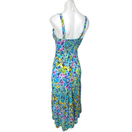 Zara Blue Multicolor Floral Sleeveless Cami Camisole Tank Sheath Midi Dress Sz S