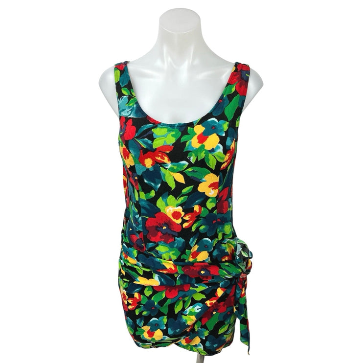 Vintage Joni Blair Multicolor Floral Tie Knot Sleeveless Mini Tank Dress Size 11