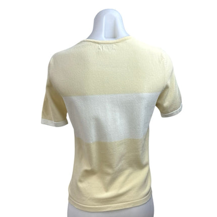 Burberrys Cream White Colorblock Knit Short Sleeve Sweater Tee T-Shirt Top Sz 6