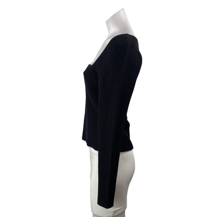 Aritzia Babaton Women's Black Sweetheart Ribbed Knit Pullover Sweater Top Size L