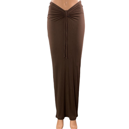 SKIMS Soft Lounge Brown Stretch Jersey Ruched Drawstring Maxi Long Skirt Size S