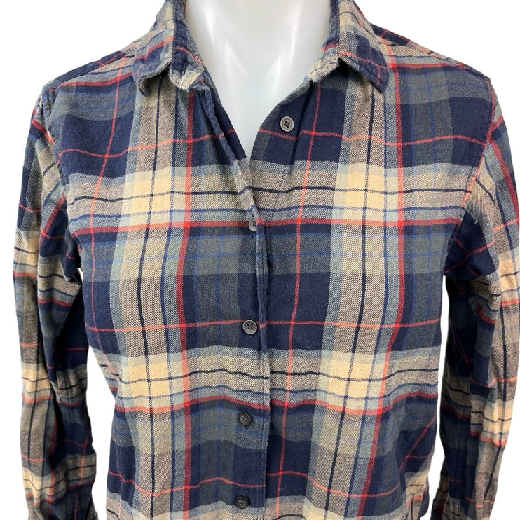 Uniqlo Women's Blue Multicolor Flannel Plaid Checkered Button Shirt Top Blouse S