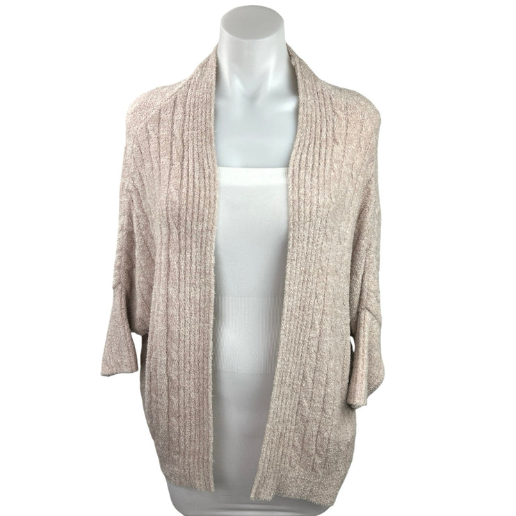 Barefoot Dreams CozyChic Lite Pink Cable Knit Open Front Shrug Cardigan Size S/M