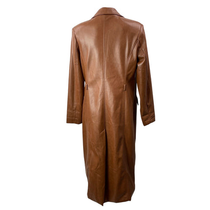 Avec Les Filles Women's Brown Faux Leather Double Breasted Trench Coat Jacket M